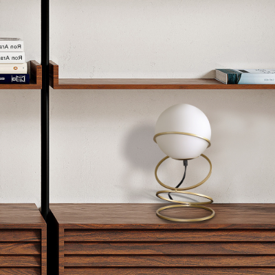 LUMÈRA gold spiral lamp on console table in modern minimalist interior