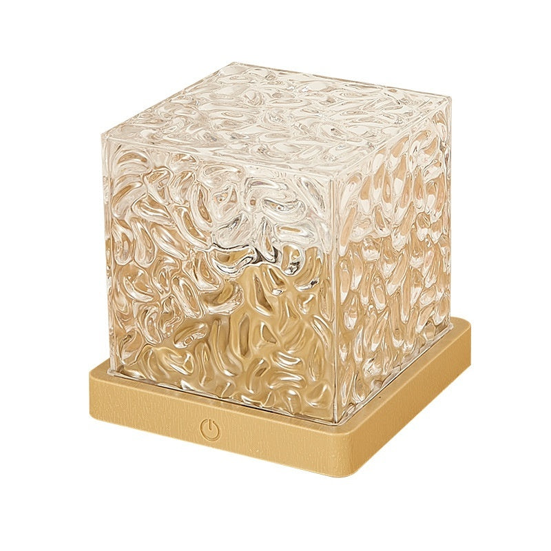 LUMÈRA The Ripple crystal water ripple lamp on wooden base, blue ambient light projection